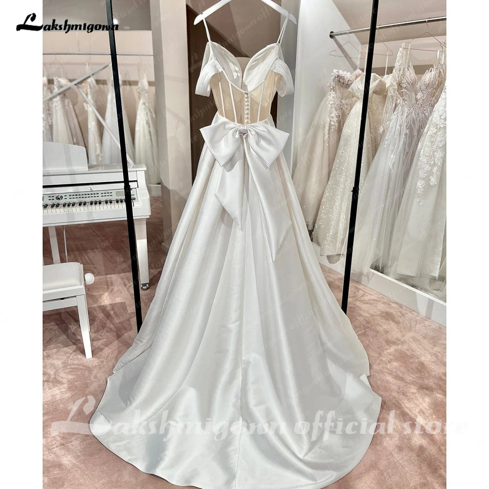 Lakshmigown Customized A Line Satin Off Shoulder Wedding Bridal Dress