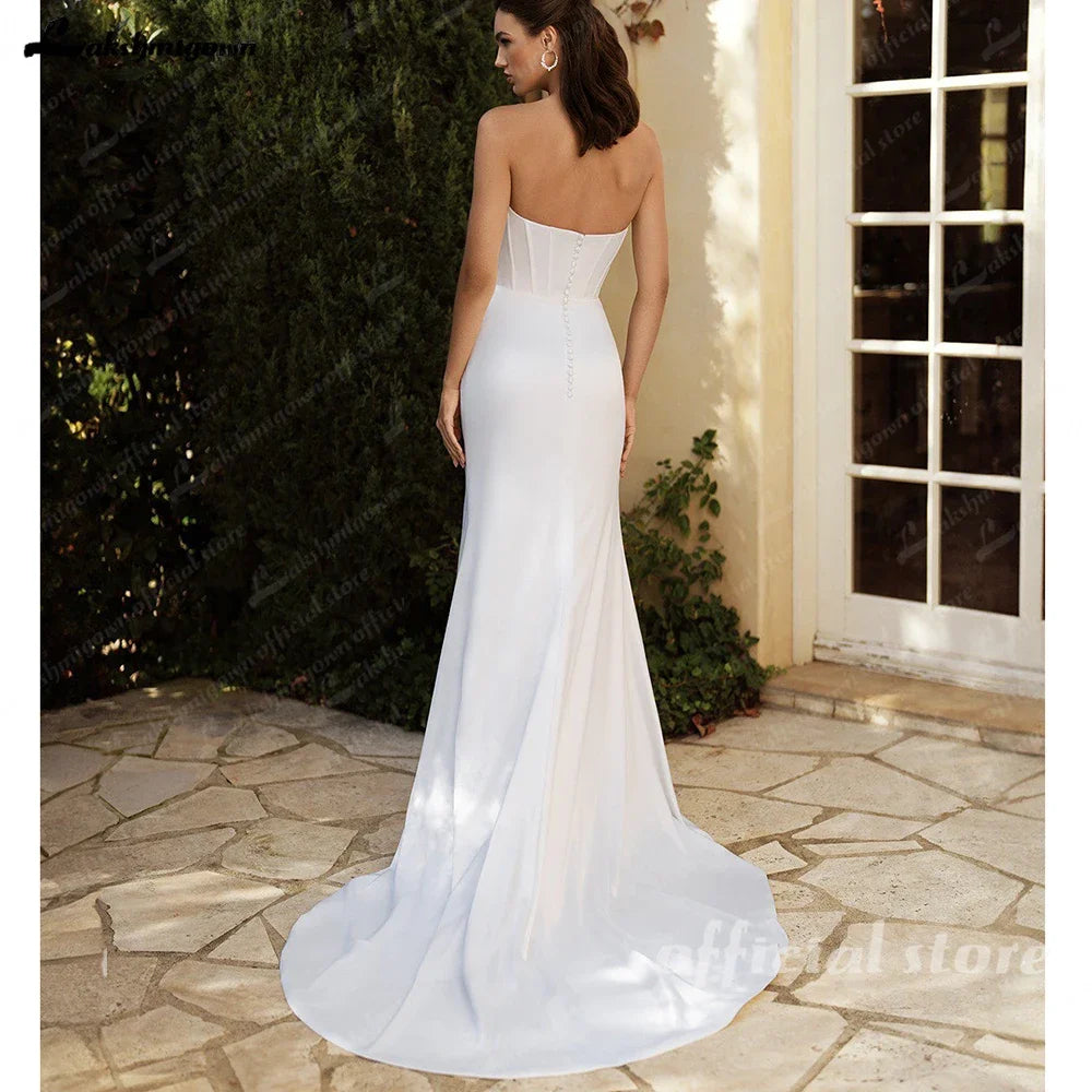 Custom Mermaid Wedding Dress Strapless Sleeveless With Detachable Train