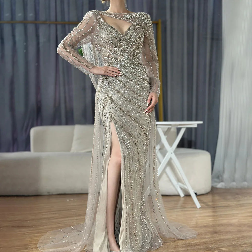 Customized Mermaid Beaded Evening Gown With High Split Wedding Dress For Women