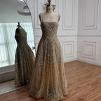 Luxury Nude A-Line Evening Dress with Pearls and Crystals LA72983A