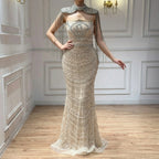 Luxury Beaded Mermaid Evening Gown With Tassel Cape For Women