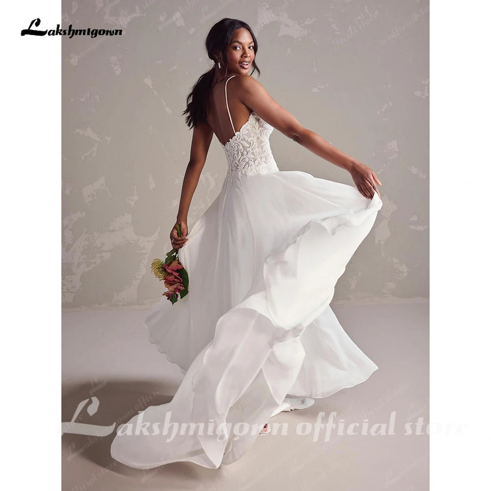 Custom Beaded Lace Wedding Dress Plus Size Boho Gown Detachable Sleeves