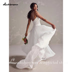 Custom Beaded Lace Wedding Dress Plus Size Boho Gown Detachable Sleeves