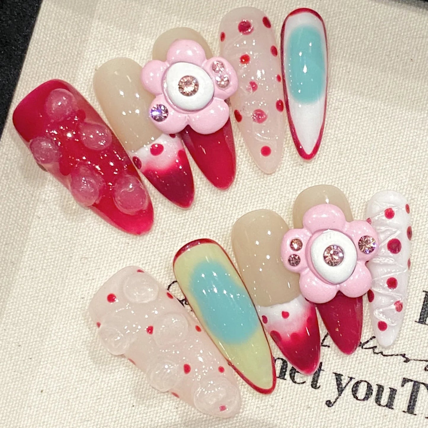 10 uñas postizas francesas hechas a mano, color naranja vitalidad, con diseño de flor de huevo tallada en 3D, largas, estilo ballet, para verano. 