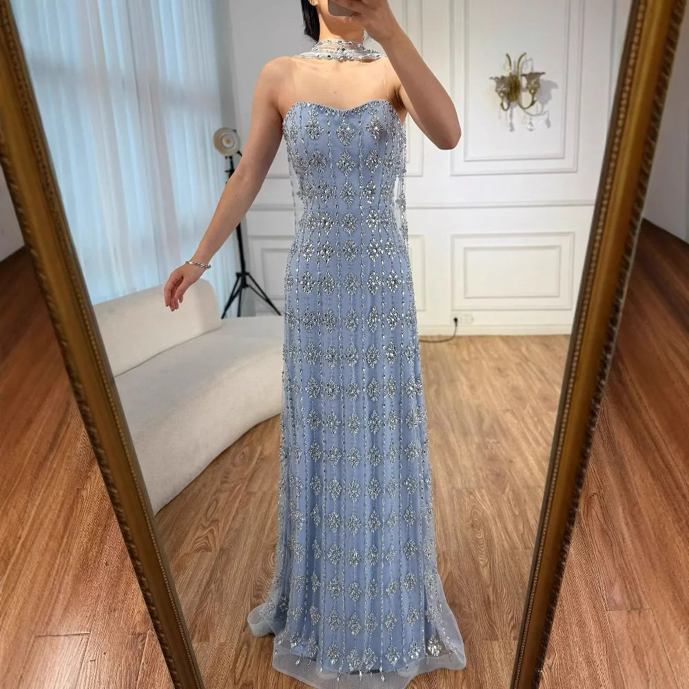 Customized Luxury Beaded Mermaid Evening Gown Elegant Women Nude Gala