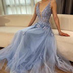 Luxury Sage Green Lace A-Line Prom Dress with Spaghetti Straps LA73005