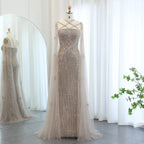 Sharon Said Luxus Dubai Aqua Flieder Meerjungfrau Abendkleid mit Umhangärmel und Überkreuzung Damen Hochzeitsfestkleid SS391 Maßgeschneidert