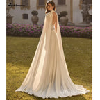 Lakshmigown Bohemian A Line Wedding Dress With Lace V Neck And Cape