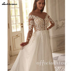 Custom Boho Chiffon Bridal Gown For Women Long Sleeves V Neck Beach Dress