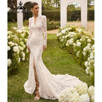 RoyceBridal Long Sleeve Floral Lace Mermaid Wedding Dress Custom