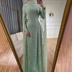 Custom White High Neck Long Sleeve Mermaid Evening Party Dress