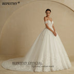 Bepeithy Customized Ivory Glitter Wedding Dress Sleeveless Bridal Ball Gown
