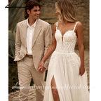 Custom Sequined Tulle Wedding Dress Spaghetti Straps V Neck Gown