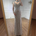 Custom Turquoise Mermaid Evening Dress With Long Sleeves And Beading