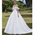 Pleat Off The Shoulder A Line Wedding Dress Custom Sweep Train