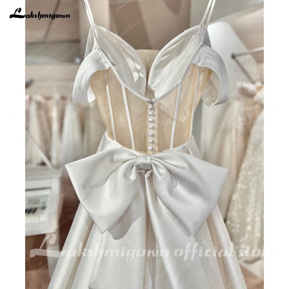 Lakshmigown Customized A Line Satin Off Shoulder Wedding Bridal Dress