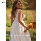 Plus Size Boho Lace A Line V Neck Customized Wedding Dress