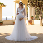 Custom Ivory Maternity Wedding Dress With V Neck And Puff Sleeve