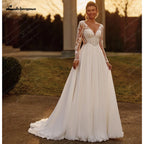 Lakshmigown Illusion Long Sleeve Chiffon A Line Custom Wedding Dress
