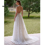Custom A Line Lace Wedding Dress With Floral Appliques