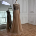 Pink Long Sleeve Mermaid Beaded Customized Evening Dress For Women