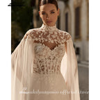 Lakshmigown Two Piece Wedding Dress Sheer Lace Corset Chiffon Cape A Line Custom
