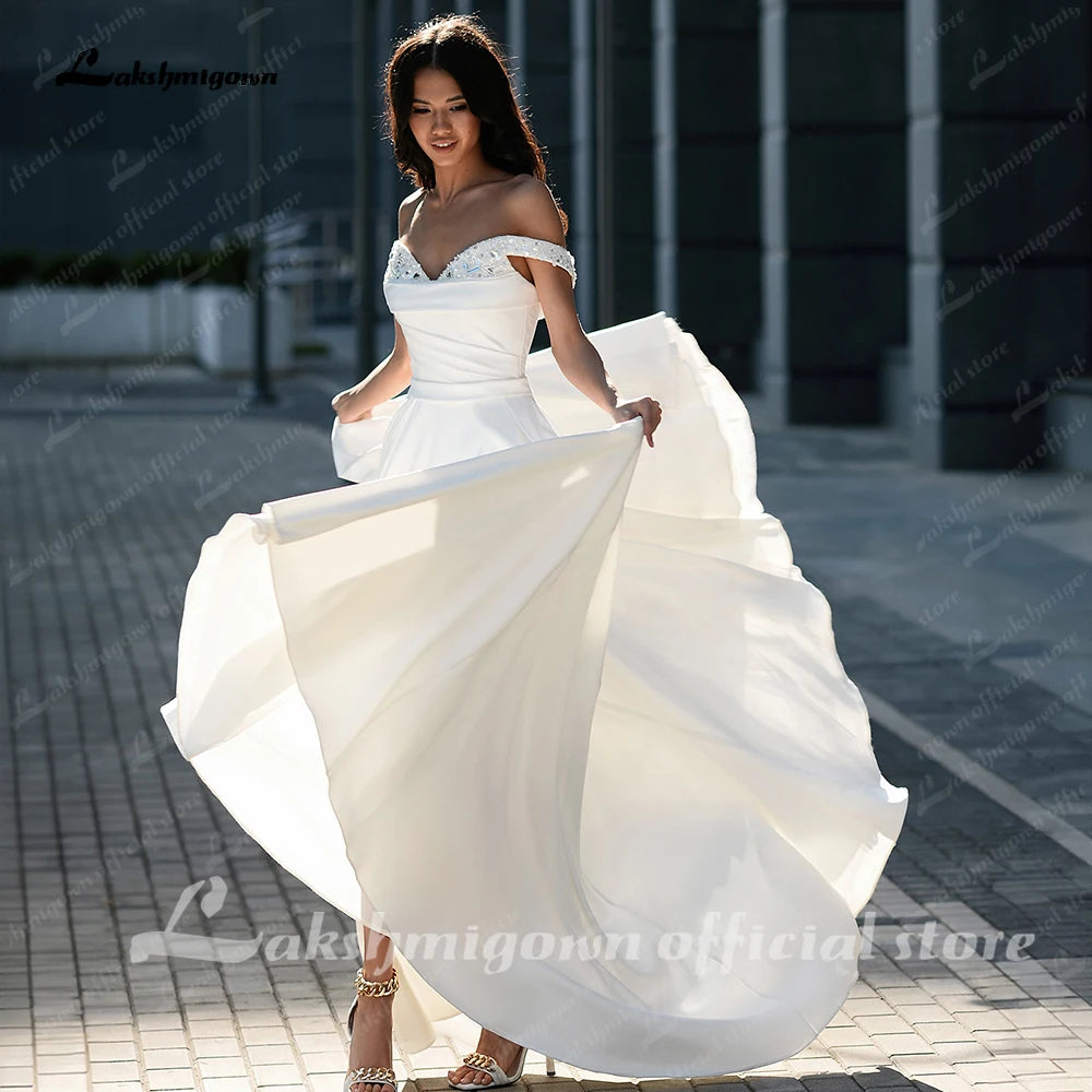 Lakshmigown Strapless A Line Wedding Dress Beaded High Slit
