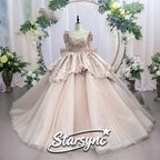 Rosa Herzensdame Stufenballkleid Anpassen Quinceañera Kleid Lange Ärmel Tüll Schulterfreies Kleid Volljährigkeitsfeier Kleid