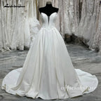 Custom Satin V Neck Sleeveless Pleated Civil Bridal Wedding Dress