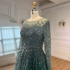 Turquoise A Line Beaded Evening Dress With Cape Sleeves For Women Formal