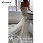 Lakshmigown Custom Off Shoulder Mermaid Wedding Dress Lace Backless Gown