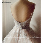 Luxury Champagne Lace Spaghetti Straps Wedding Dress For Bride