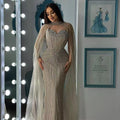 Luxury Dubai Caramel Beaded Evening Dress With Cape LA72811C