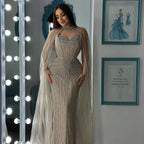 Luxury Dubai Caramel Beaded Evening Dress With Cape LA72811C