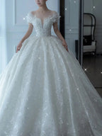 2025 Princess Sexy Luxury Crystal Beaded Wedding Dress Puff Tulle White Gown Bride Pregnant Women's High-end Gown with Trailing