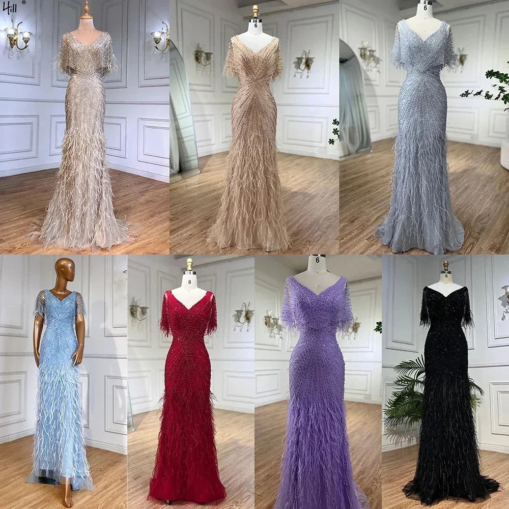 Serene Hill Brown Mermaid Beaded Feathers Evening Dresses Elegant Party Gowns for Women DLA71323 Customized