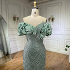 Serene Hill Sage Green Off Shoulder Mermaid Arabic Evening Gown