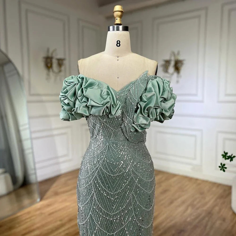 Serene Hill Sage Green Off Shoulder Mermaid Arabic Evening Gown