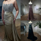 Customized Nude Strapless Mermaid Evening Dress With Beaded High Split Gown
