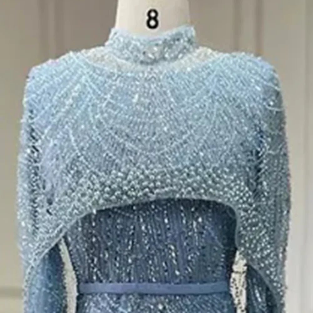 Custom Green Long Sleeve A Line Evening Cape Wedding Party Dress For Women