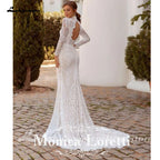 Custom Mermaid Wedding Dress Lace High Neck Long Sleeves Bridal Gown For Women