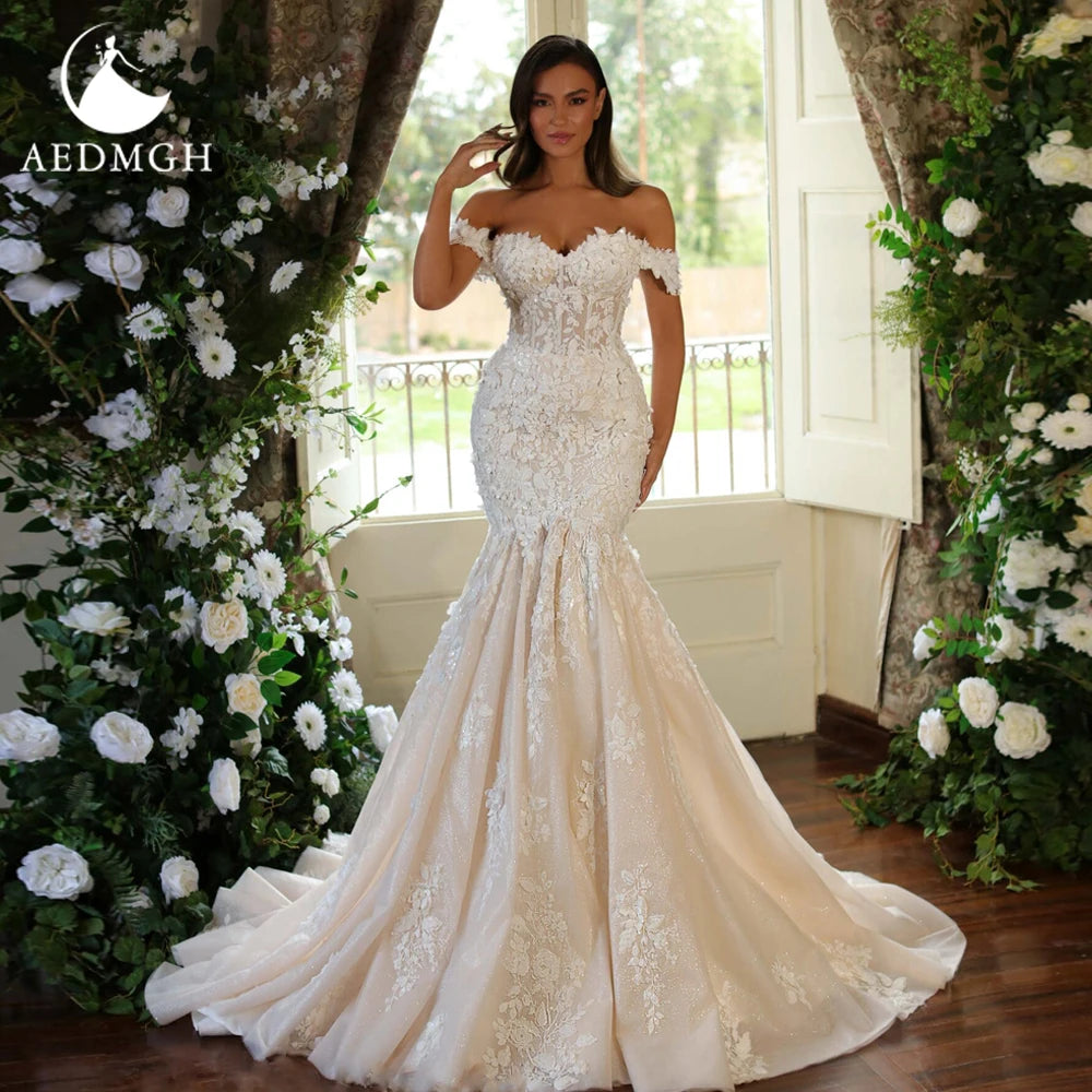 Custom Mermaid Wedding Dress Sweetheart Appliques Embroidery Bridal Gown