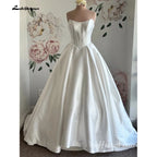 Custom A Line Strapless Satin Wedding Dress Lace Up Back Floor Length Gown