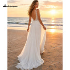 Elegant Chiffon A Line Wedding Dress With Deep V And Low Back