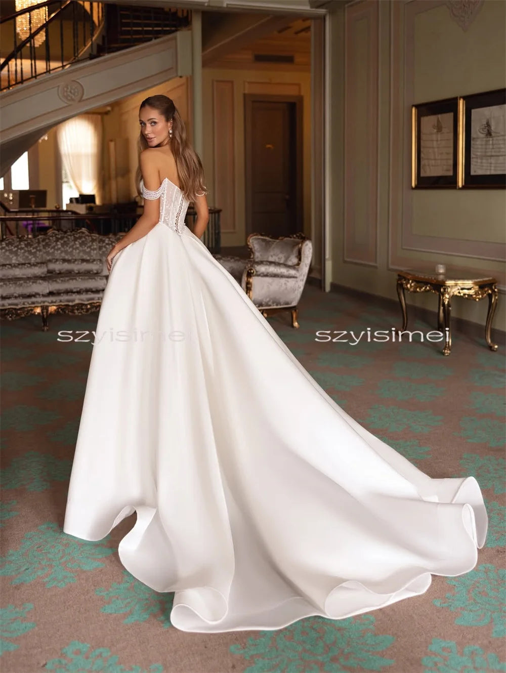 Custom Satin A Line Wedding Dress Front Split Sweetheart Bridal Gown