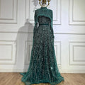 Custom Green Long Sleeve A Line Evening Cape Wedding Party Dress For Women