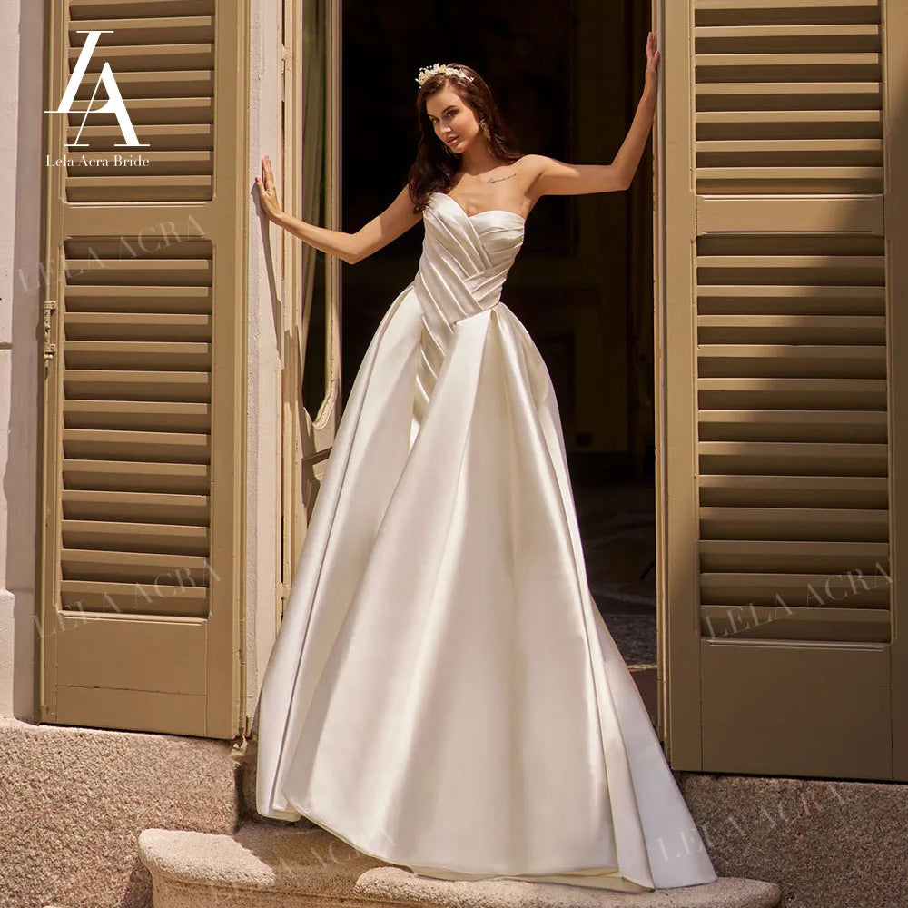 Lela Acra Sweetheart Satin Wedding Dress Princess Plus Size Bridal Gown