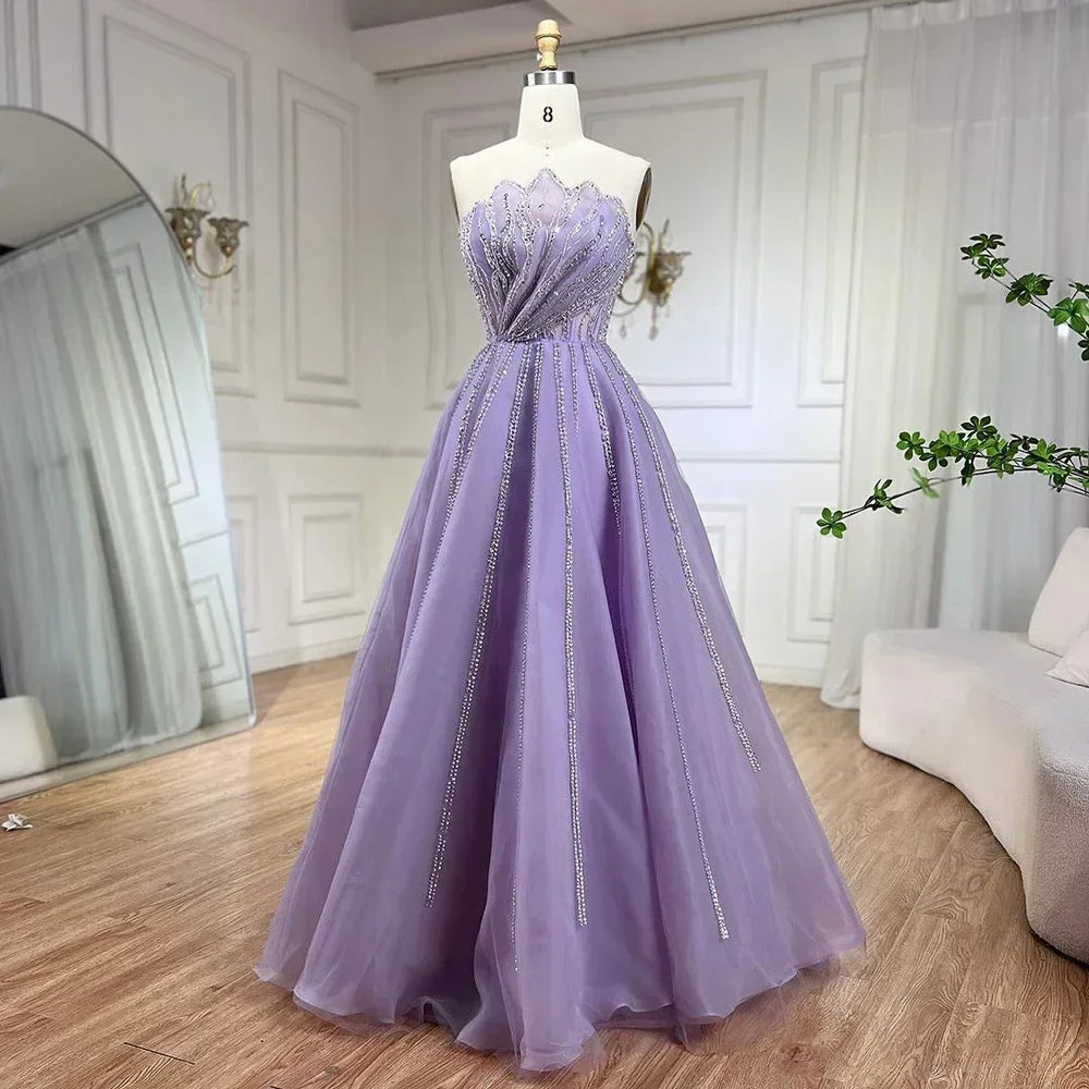 Serene Hill Lilac Strapless Beaded A Line Custom Prom Gown For Women 2025