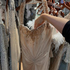 Rose Gold Mermaid Beaded Evening Dress With Ruched Waist Custom Wedding Gown