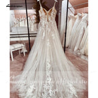 Custom Made Spaghetti Strap Lace Wedding Dress Bohemian Open Back Bridal Gown